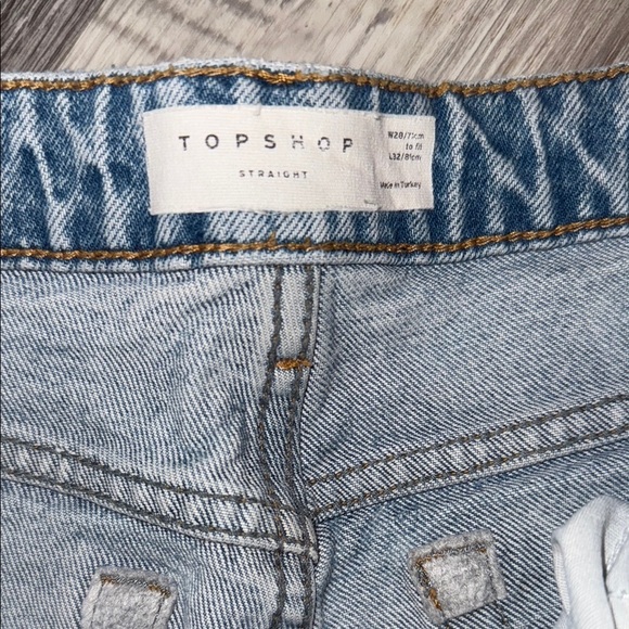 Top Shop Blue High-Waisted Straight Leg Jeans - Picture 2 of 7